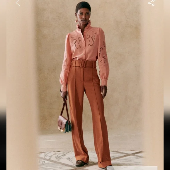 Sezane Lilia Peach Blush Button Down Shirt with Embroidery - Picture 5 of 6